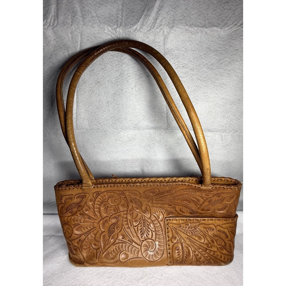 Alexis David Hand Tooled Leather Floral Shoulder Tote Purse Western Artisan Boho